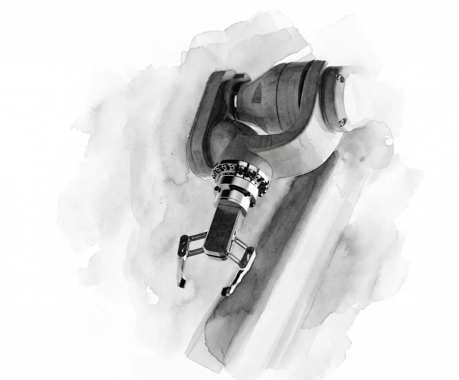 Watercolor study of an industrial robot arm
