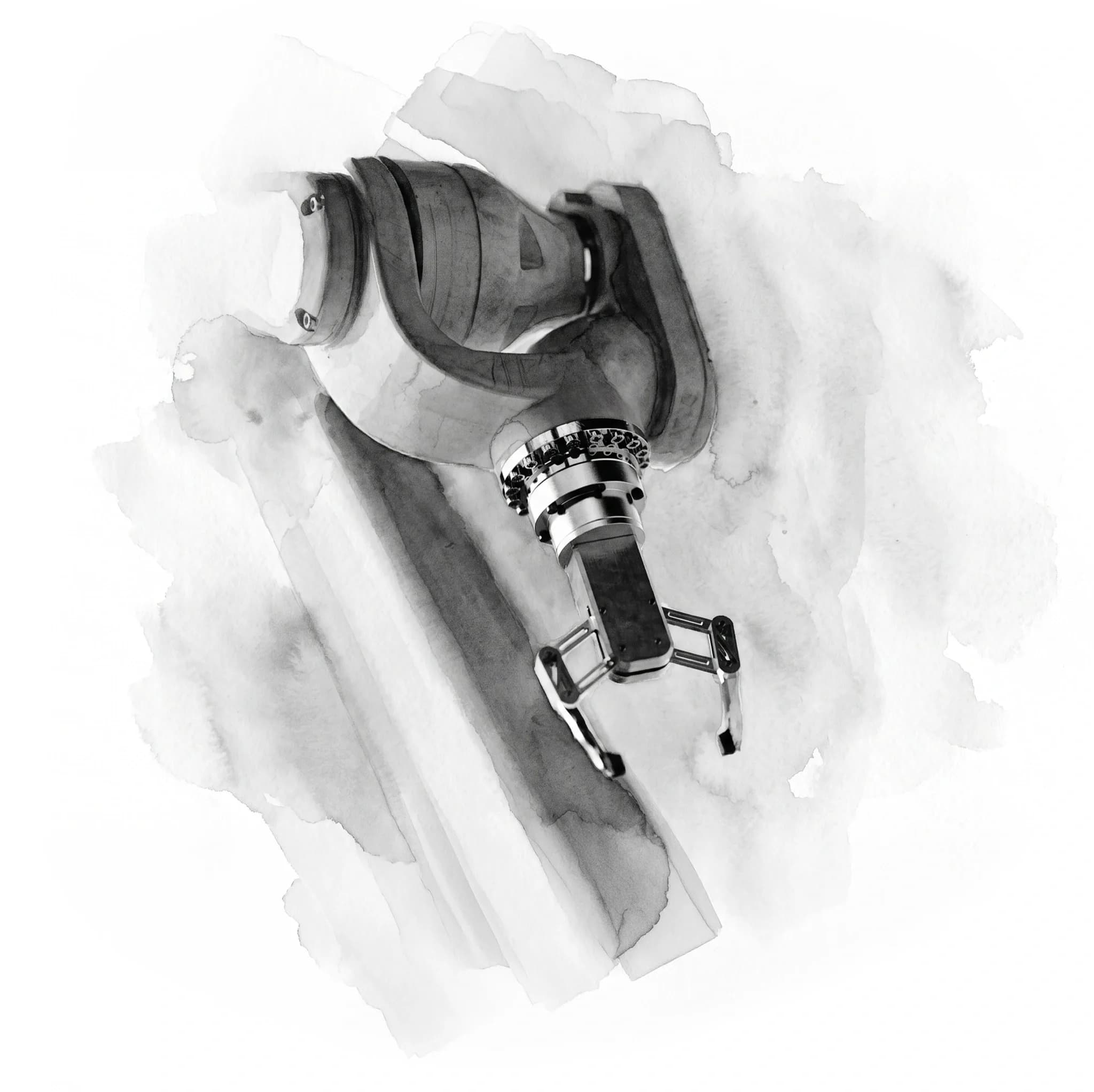 Watercolor study of an industrial robot arm